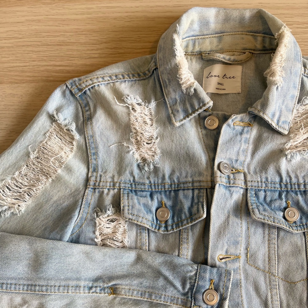 Women’s Love Tree Distressed Jean Jacket
